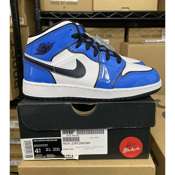 Nike Air Jordan 1 Mid SE Signal Blue Black White Shoes BQ6931-402 GS Youth Sizes